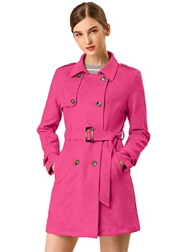 Allegra K Damen Trenchcoat Langarm Zweireiher Faux Wildleder Mantel Wintermantel Hot Rosa XS von Allegra K