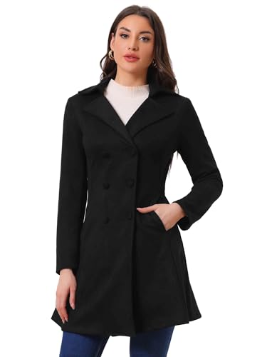 Allegra K Damen-Trenchcoat aus Wildlederimitat, zweireihig, gekerbtes Revers, langer Wintermantel, Schwarz, XL Allegra K Damen-Trenchcoat aus Wildlederimitat, zweireihig, gekerbtes Revers, langer Wintermantel, Schwarz, XL von Allegra K