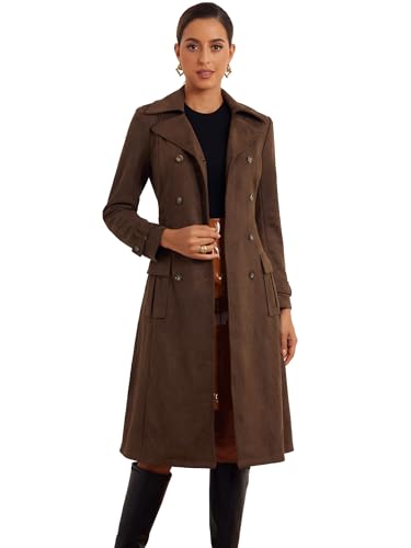 Allegra K Damen Trenchcoat aus Wildlederimitat Zweireihig mit Revers Gürtel Langen Ärmeln Mäntel Dunkler Kaffee XS Allegra K Damen Trenchcoat aus Wildlederimitat Zweireihig mit Revers Gürtel Langen Ärmeln Mäntel Dunkler Kaffee XS von Allegra K