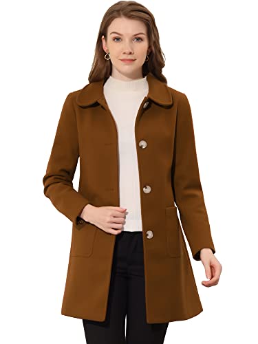 Allegra K Damen Trenchcoat mit Umlegekragen, einreihig, Dunkelbraun, L von Allegra K