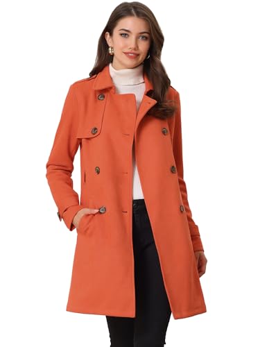 Allegra K Damen Trenchcoat mit gekerbtem Revers Zweireihig Faux Wildleder Trenchcoat Jacke mit Gürtel, Orange/Abendrot im Zickzackmuster (Sunset Chevron), L von Allegra K