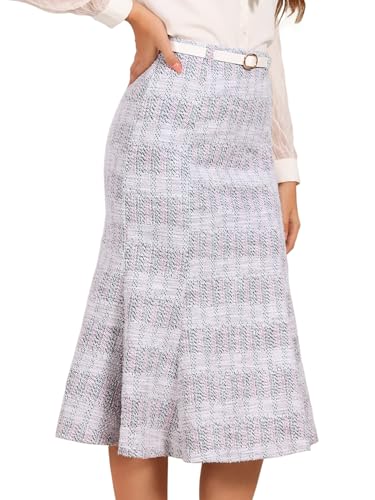 Allegra K Damen Tweed-Midirock Fischschwanz Bodycon Röcke mit Karomuster Gürtel Rosa XS Allegra K Damen Tweed-Midirock Fischschwanz Bodycon Röcke mit Karomuster Gürtel Rosa XS von Allegra K