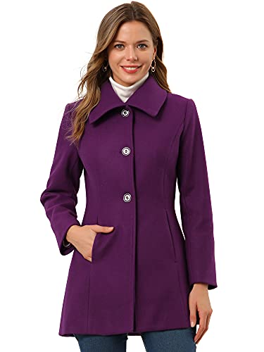 Allegra K Damen-Umlegekragen, einreihig, schräge Taschen, Swing-Outwear, Wintermantel, violett, 38 Allegra K Damen-Umlegekragen, einreihig, schräge Taschen, Swing-Outwear, Wintermantel, violett, 38 von Allegra K