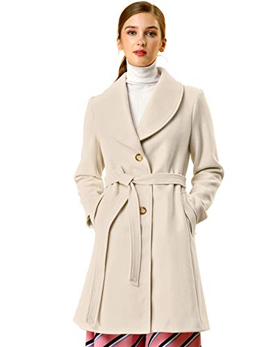 Allegra K Damen Wintermantel Umlegekragen Einreiher Bindegürtel Trenchcoat Lang Mantel Beige M von Allegra K