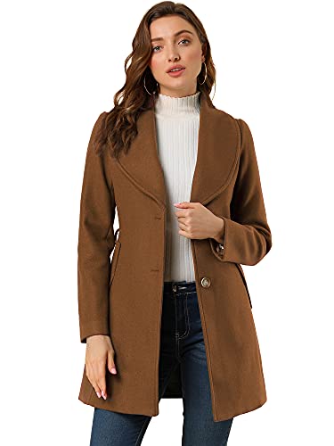 Allegra K Damen Wintermantel Umlegekragen Einreiher Bindegürtel Trenchcoat Lang Mantel Braun L von Allegra K