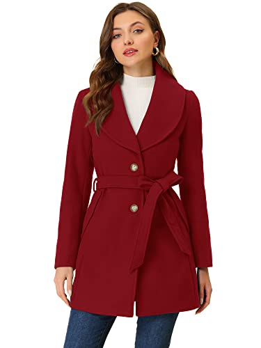 Allegra K Damen Umlegekragen Bindegürtel Trenchcoat Mantel Dunkel Rot L von Allegra K