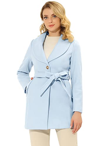 Allegra K Damen Wintermantel Umlegekragen Einreiher Bindegürtel Trenchcoat Lang Mantel Hellblau M von Allegra K