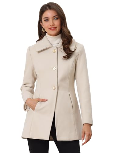 Allegra K Damen Umlegekragen Einreiher Taschen Trenchcoat Mantel Creme Weiß XS von Allegra K