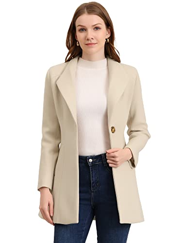 Allegra K Damen Mantel Umlegekragen Geknöpfter Business Casual Mittellanger Winter Mäntel Beige XS von Allegra K