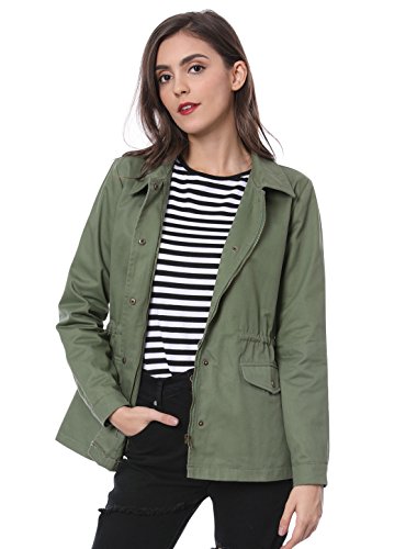 Allegra K Damen Umlegekragen Reißverschluss Kordelzug Trenchcoat Jacke Grün XL von Allegra K