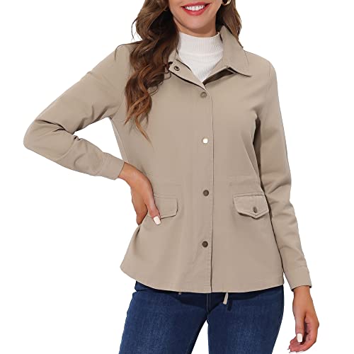 Allegra K Damen Umlegekragen Reißverschluss Kordelzug Trenchcoat Jacke Hell Khaki L von Allegra K