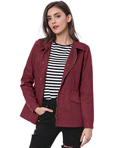 Allegra K Damen-Utility-Jacken, Kordelzug an der Taille, 2024, Frühlingsklappentaschen, leichte Jacke, Burgunder, L von Allegra K