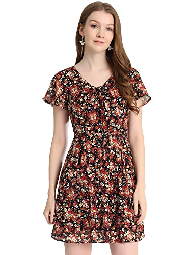 Allegra K Damen Sommerkleid V-Ausschnitt Blumenmuster Minikleid Kurzarm Volant Chiffon Kleid Schwarz Rot XL Allegra K Damen Sommerkleid V-Ausschnitt Blumenmuster Minikleid Kurzarm Volant Chiffon Kleid Schwarz Rot XL von Allegra K