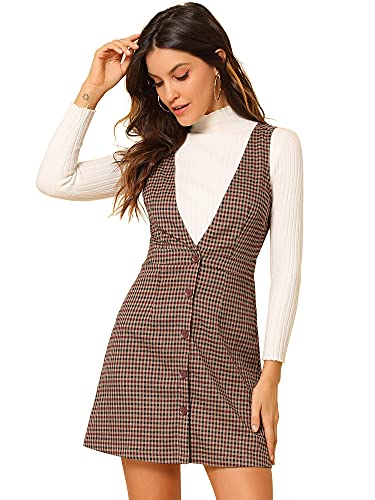 Allegra K Damen Valentinstag Overalls Hosenträger Plaid Hahnentritt Latzkleid - - Klein von Allegra K