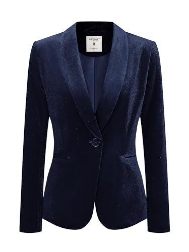Allegra K Damen Velvet Blazer Einfarbig Schalkragen Knopf Samt Büromantel Dunkelblau XS Allegra K Damen Velvet Blazer Einfarbig Schalkragen Knopf Samt Büromantel Dunkelblau XS von Allegra K
