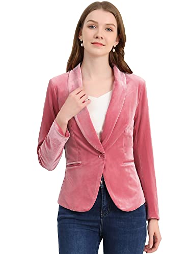 Allegra K Damen Velvet Blazer Einfarbig Schalkragen Knopf Samt Büromantel Pink XS von Allegra K