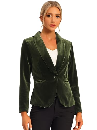 Allegra K Damen Velvet Blazer Einfarbig Schalkragen Knopf Samt Büromantel Olive Grün M von Allegra K