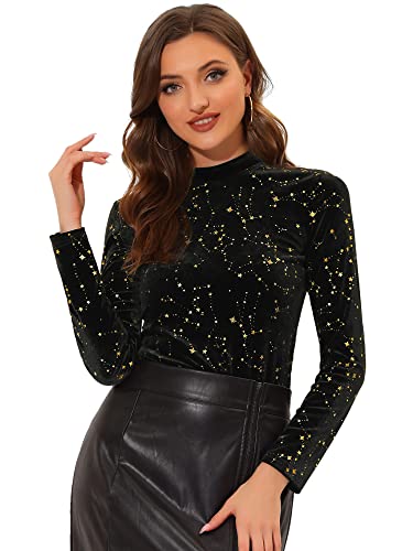 Allegra K Damen Velvet Bluse Langarmshirt Stehkragen Glitzer Sterne Samt Oberteil Elegant Bluse Schwarz L Allegra K Damen Velvet Bluse Langarmshirt Stehkragen Glitzer Sterne Samt Oberteil Elegant Bluse Schwarz L von Allegra K