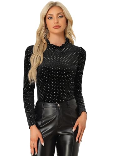 Allegra K Damen Velvet Bluse Rüschen Langarm Vintage Lässig Metallic Samt Top Schwarz S Allegra K Damen Velvet Bluse Rüschen Langarm Vintage Lässig Metallic Samt Top Schwarz S von Allegra K