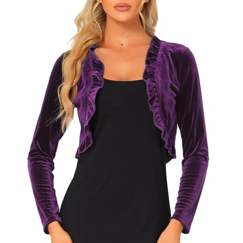 Allegra K Damen Velvet Bolero Langarm Cocktail Party Gothic Vintage Achselzucken Crop Samt Shrug Lila S von Allegra K