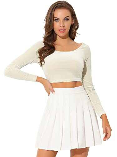 Allegra K Damen Velvet Crop Top Langarm Party Samt Bauchfrei Oberteil Top Bluse Beige M von Allegra K