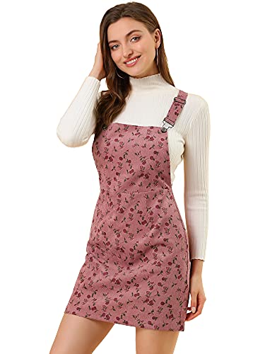 Allegra K Damen Latzkleid Ärmellos Verstellbar Hosenträger Cord Blumen Minikleid Kleid Rosa S von Allegra K