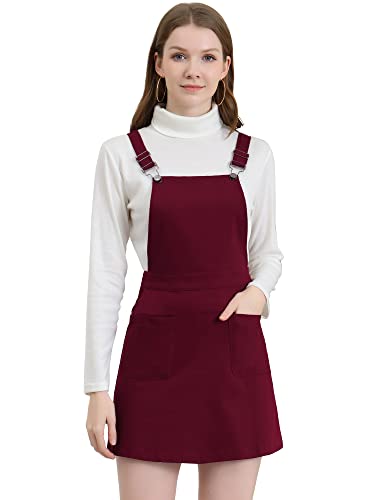 Allegra K Damen Verstellbarer Riemen A Linie Taschen Latzkleid Kleid Karminrot XL von Allegra K