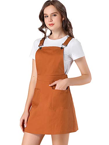 Allegra K Damen Verstellbarer Riemen A Linie Taschen Latzkleid Kleid Ziegelrot XS von Allegra K