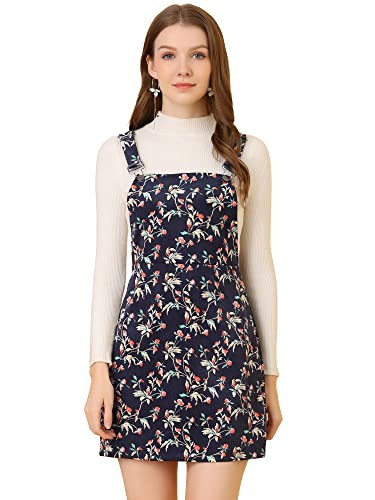 Allegra K Damen Latzkleid Ärmellos Verstellbar Hosenträger Cord Blumen Minikleid Kleid Navy S von Allegra K