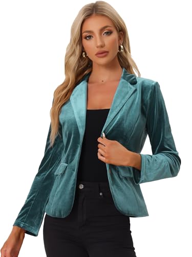 Allegra K Damen Vintage Blazer Gekerbte Reversknopf Front Office Samt Jacke Dunkelblaues Grau L von Allegra K