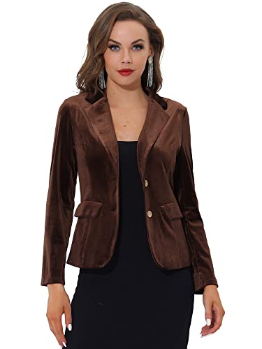 Allegra K Damen Vintage Blazer Knopfleiste Reverskragen Front Office Samt Jacke Braun L von Allegra K