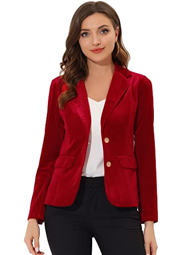 Allegra K Damen Vintage Blazer Knopfleiste Reverskragen Front Office Samt Jacke Rot L von Allegra K