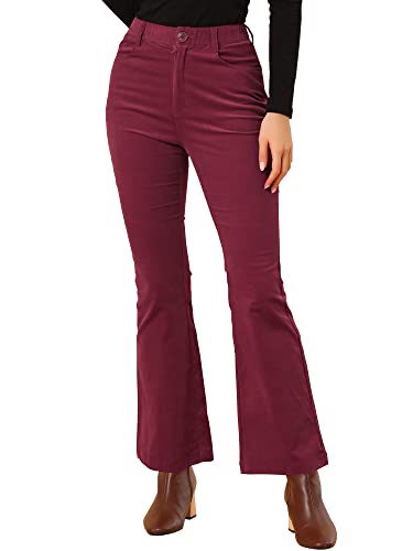 Allegra K Damen Schlaghose Hohe Taille Vintage Elastisch Dehnbar Cordhose Hose Burgund M von Allegra K