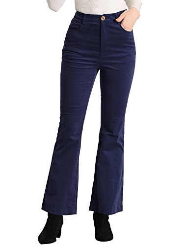 Allegra K Damen Schlaghose Hohe Taille Vintage Elastisch Dehnbar Cordhose Hose Navy Blau S von Allegra K