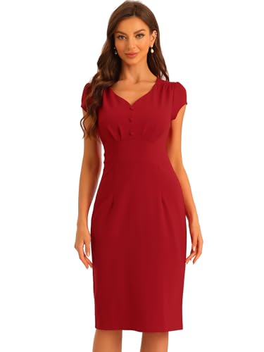 Allegra K Damen Vintage-Etuikleid, V-Ausschnitt, Flügelärmel, Geteilte Bleistiftkleider Rot XS Allegra K Damen Vintage-Etuikleid, V-Ausschnitt, Flügelärmel, Geteilte Bleistiftkleider Rot XS von Allegra K