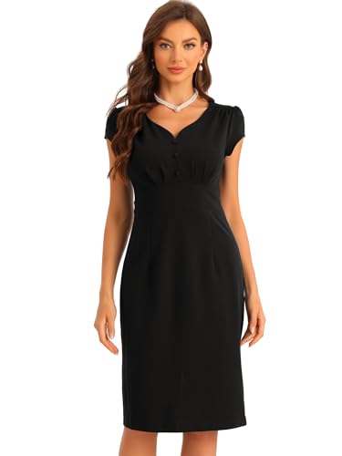 Allegra K Damen Vintage-Etuikleid, V-Ausschnitt, Flügelärmel, Geteilte Bleistiftkleider Schwarz XL Allegra K Damen Vintage-Etuikleid, V-Ausschnitt, Flügelärmel, Geteilte Bleistiftkleider Schwarz XL von Allegra K