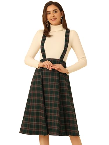 Allegra K Damen Vintage Plaid Tartan A-Linie Overall Hosenträger Latzrock Rock Dunkel Grün M von Allegra K