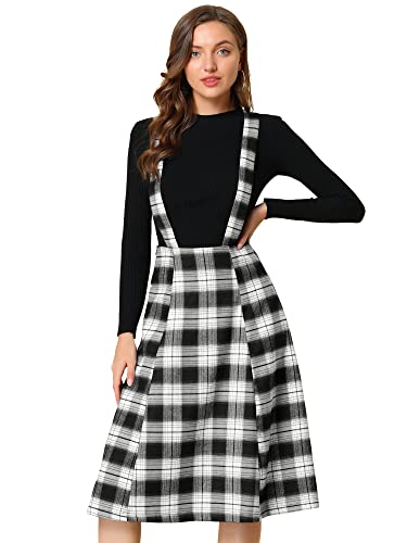 Allegra K Damen Vintage Plaid Tartan A-Linie Overall Hosenträger Latzrock Rock Schwarze M von Allegra K