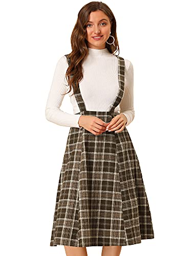 Allegra K Damen Vintage Plaid Tartan A-Linie Overall Hosenträger Latzrock Rock Braun XL von Allegra K