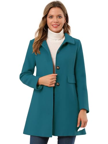Allegra K Damen Vintage Reverskragen Mantel Einreihiger Wintermantel Blaugrün XS von Allegra K