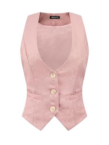 Allegra K Damen Vintage Weste Knopfleiste Steampunk Jacquard Ärmellos Anzugweste Weste, rose, M von Allegra K