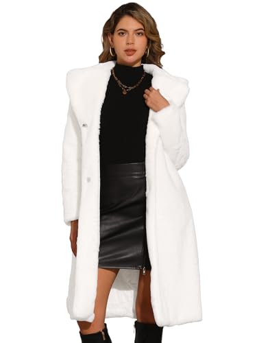 Allegra K Damen Warmer Langer Fell Wintermantel mit Revers Gürtel Vorne Offen Kunstpelz Mantel Weiß M von Allegra K