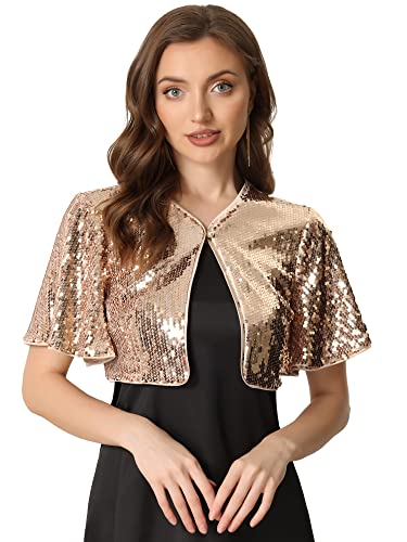 Allegra K Damen Bolero Pailletten Glitzer Shrug Party Crop Jacke Rosegold XS von Allegra K