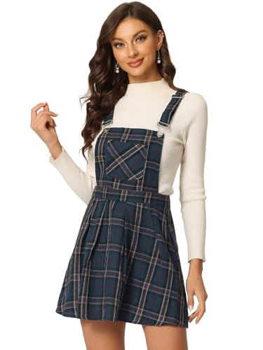 Allegra K Damen Weihnachten Kariert Karos Verstellbarer Träger Latzhose Overall Christmas Kleid Latzkleid Dunkel Blau M von Allegra K