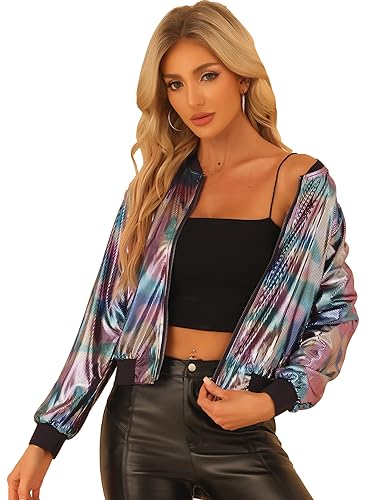 Allegra K Damen Bomberjacke Reißverschluss Langarm Party Leicht Streifen Metallic Jacke Leuchtendes Schwarz S Allegra K Damen Bomberjacke Reißverschluss Langarm Party Leicht Streifen Metallic Jacke Leuchtendes Schwarz S von Allegra K