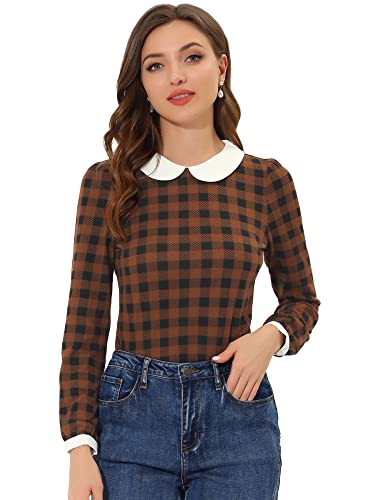 Allegra K Damen Bubikragen Bluse Oberteil Langarm Panel Elegant Kariert Shirt Braune M Allegra K Damen Bubikragen Bluse Oberteil Langarm Panel Elegant Kariert Shirt Braune M von Allegra K