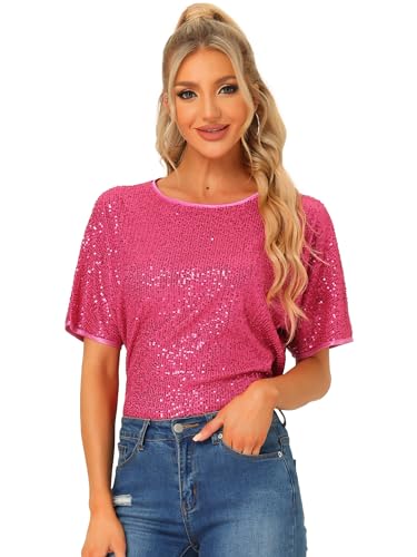 Allegra K Damen Festliches Oberteil Pailletten Oberteile Kurzarm Rund Halsausschnitt Party Glitzer Top Heiß Rosa S Allegra K Damen Festliches Oberteil Pailletten Oberteile Kurzarm Rund Halsausschnitt Party Glitzer Top Heiß Rosa S von Allegra K