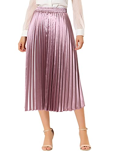 Allegra K Damen Weihnachten Party Elastische Taille Metallic Glänzend Akkordeon Plissee Midi Rock, Rose Purple, Klein von Allegra K