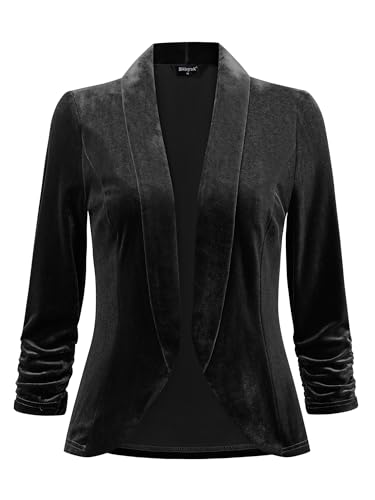 Allegra K Damen Samt Blazer Langarm Reverskragen Vorne Offen Velvet Jacke Schwarz 3XL von Allegra K