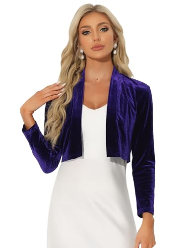 Allegra K Damen Samt Bolero Langarm Shrug Offen Vorderseite Velvet Kurz Jacke Dunkel Lila M von Allegra K